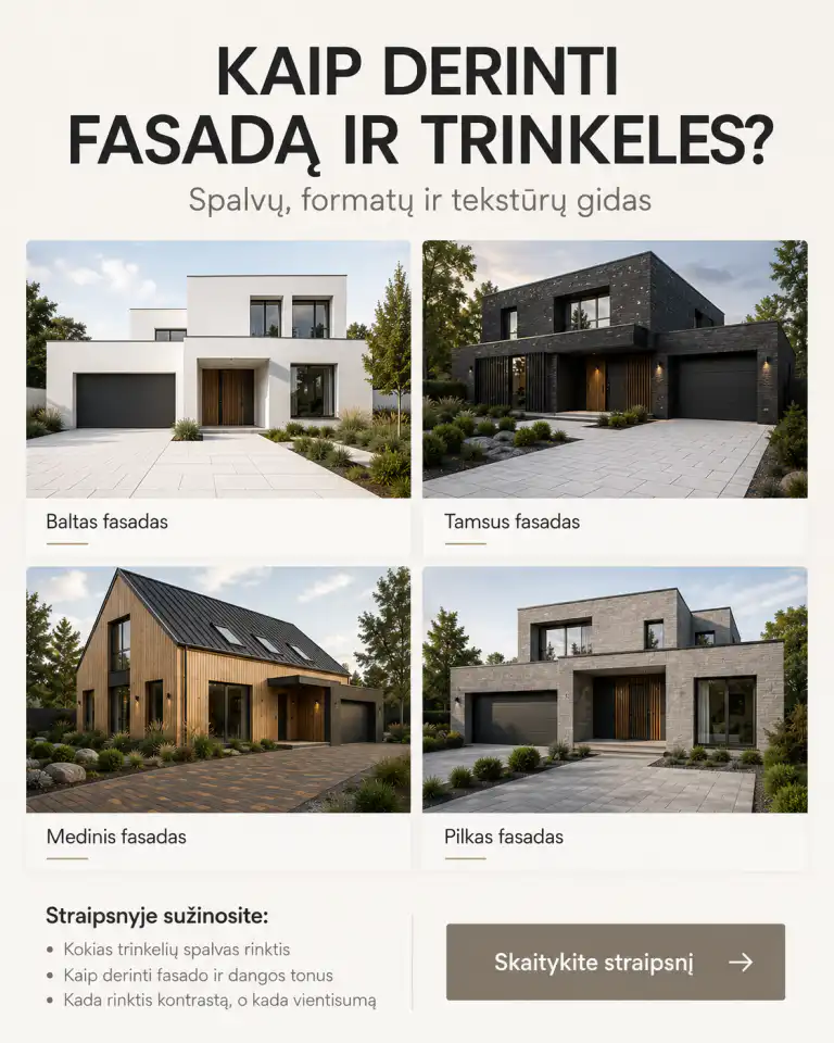 Kaip derinti namo fasadą ir trinkeles: spalvų, formatų ir tekstūrų gidas